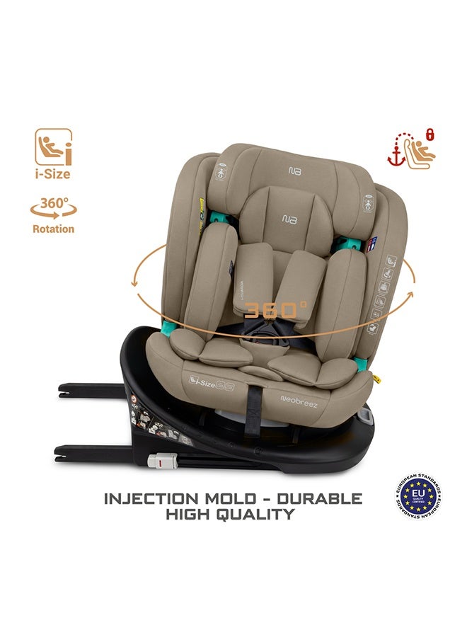 neobreez مقعد سيارة للأطفال Neobreez i-GUARDIA 360° ISOFIX i-Size، مقعد قابل للتحويل للأطفال، ECER129، قابل للإمالة والتعديل، حماية من الصدمات الجانبية، 0-12 سنة، 0-36 كجم، المجموعة 0 +/1/2/5 - بيج - Image 3